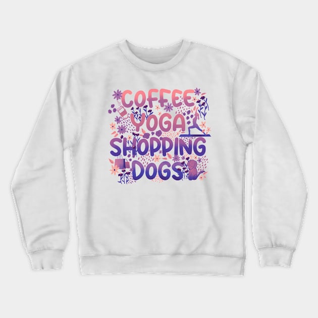 Coffee Yoga Shopping Dogs in Sunset Crewneck Sweatshirt by Booneb